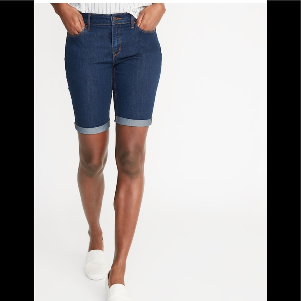 Mid- Rise Slim Bermuda Jean Shorts 9- inch inseam